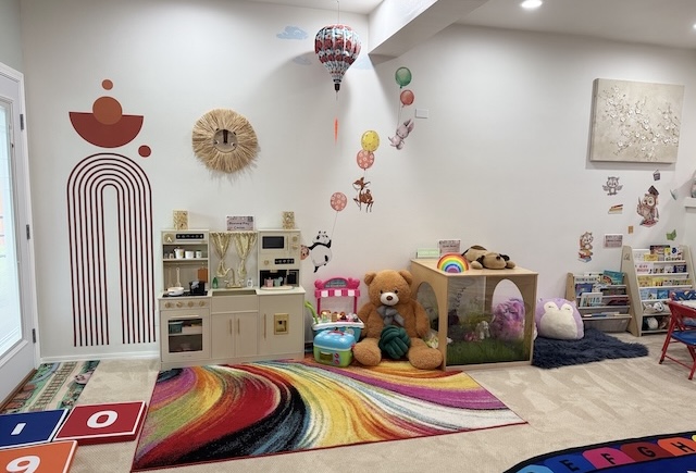 Pretend play kitchen and dress-up area