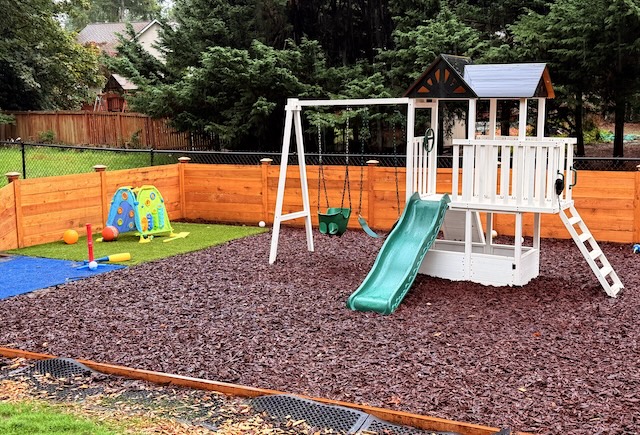 Swing set in the backyard